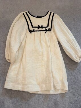 Zara kids Cream Dress with Black Trim and Bow Accents